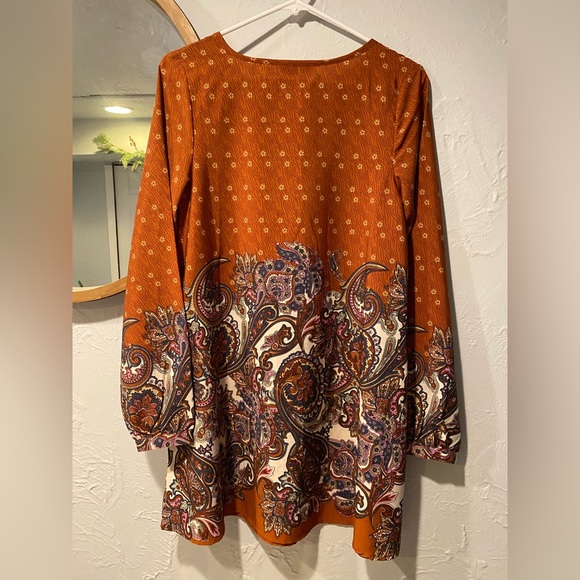 Brave Soul Woman Long Sleeves Orange Prints Blouse / Dress - Picture 3 of 4